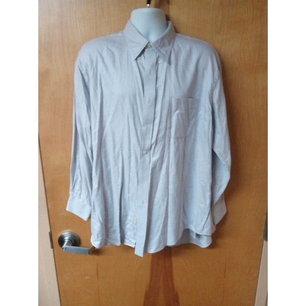 Lands End Men’s Light Grey Oxford Long-Sleeve Shirt Button-Up 17 ~ 33